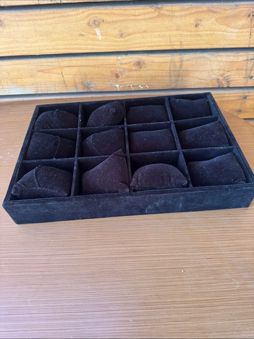 12 slot Velvet Jewelry Watch Display Tray with Padded Cushions - Black